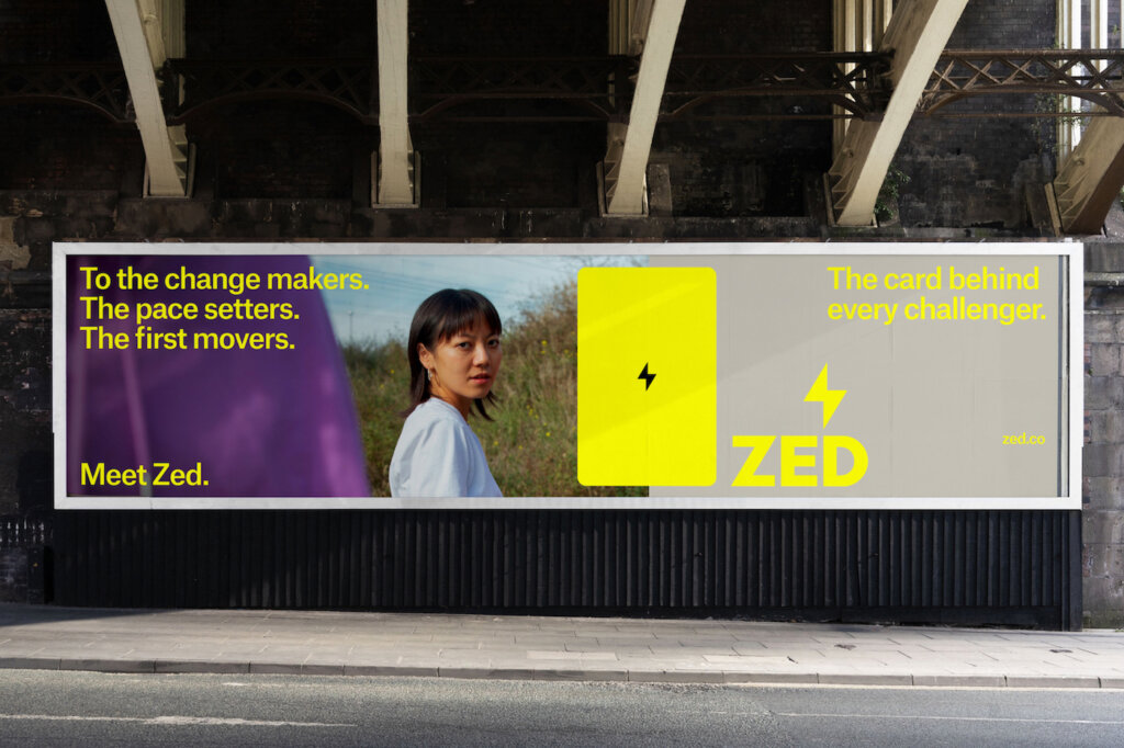 Gabby Lord's Zed design mockup showcased on a billboard in the street