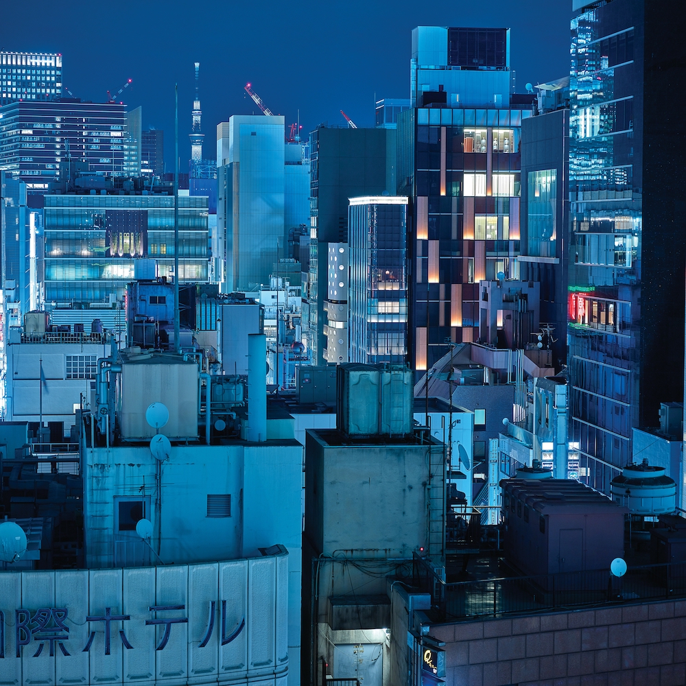Residential And Commercial Buildings In A Large Asian City Illuminated At Night